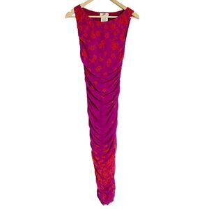 Fuzzi Azalea Red Pink Floral Print Ruched Sleeveless Maxi Dress Size Large